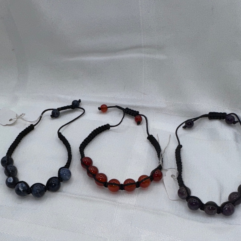 bracelets, natural stone 3 adjustable cord 7 stones each blue purple orange (3)